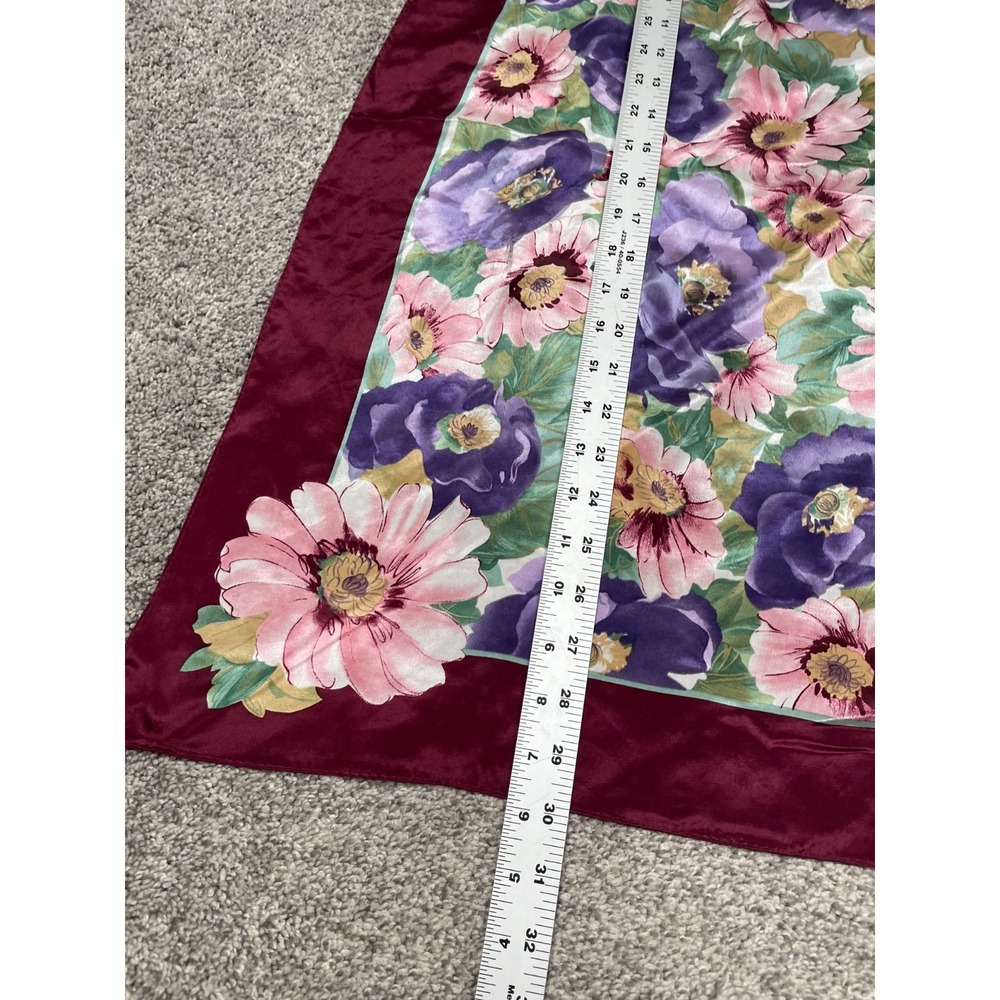 Worthington Scarf Womens 100% Silk Floral Purple Maroon Square Sheer Fairy Core - Picture 7 of 8